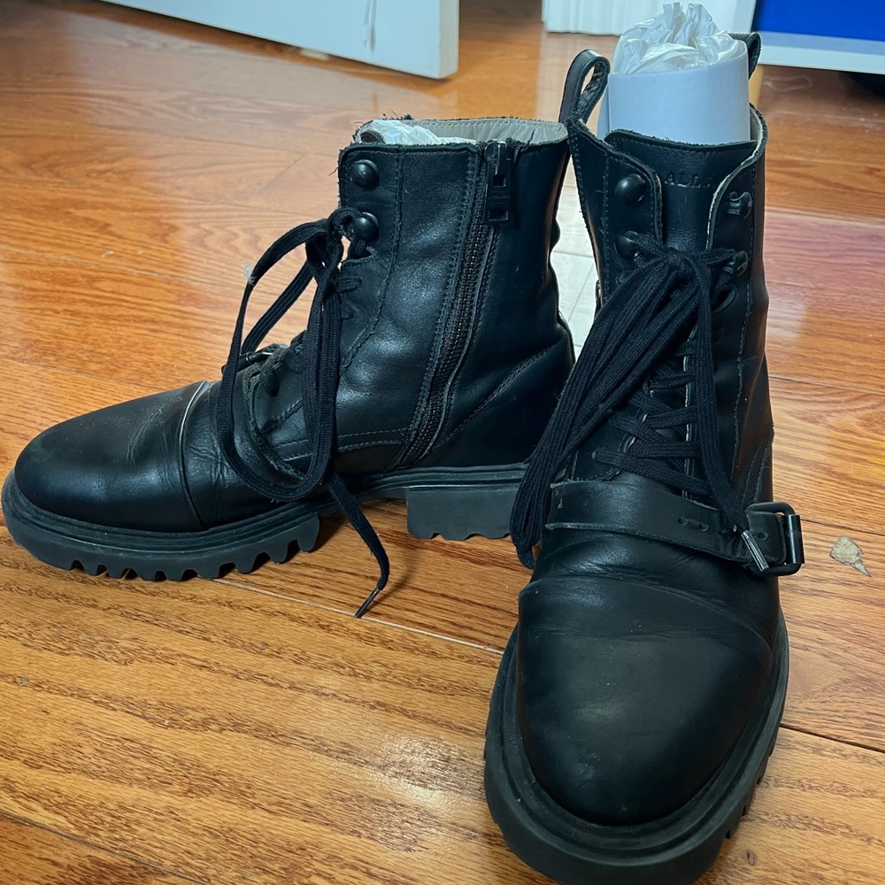 All Saints Black Leather Combat Boots